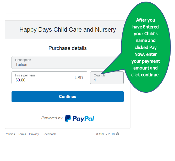 image of Paypal first screen - child details